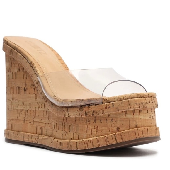 SCHUTZ Clear Vinyl Cork Wedge Sandals Size 10 - Picture 2 of 12